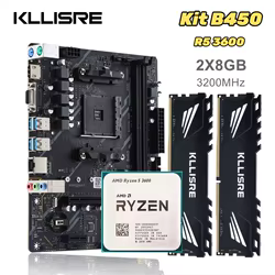 Kllisre B450 Kit de placa base AMD Ryzen 5 R5 3600 cpu DDR4 16GB(2×8GB) 3200MHz Memoria de escritorio