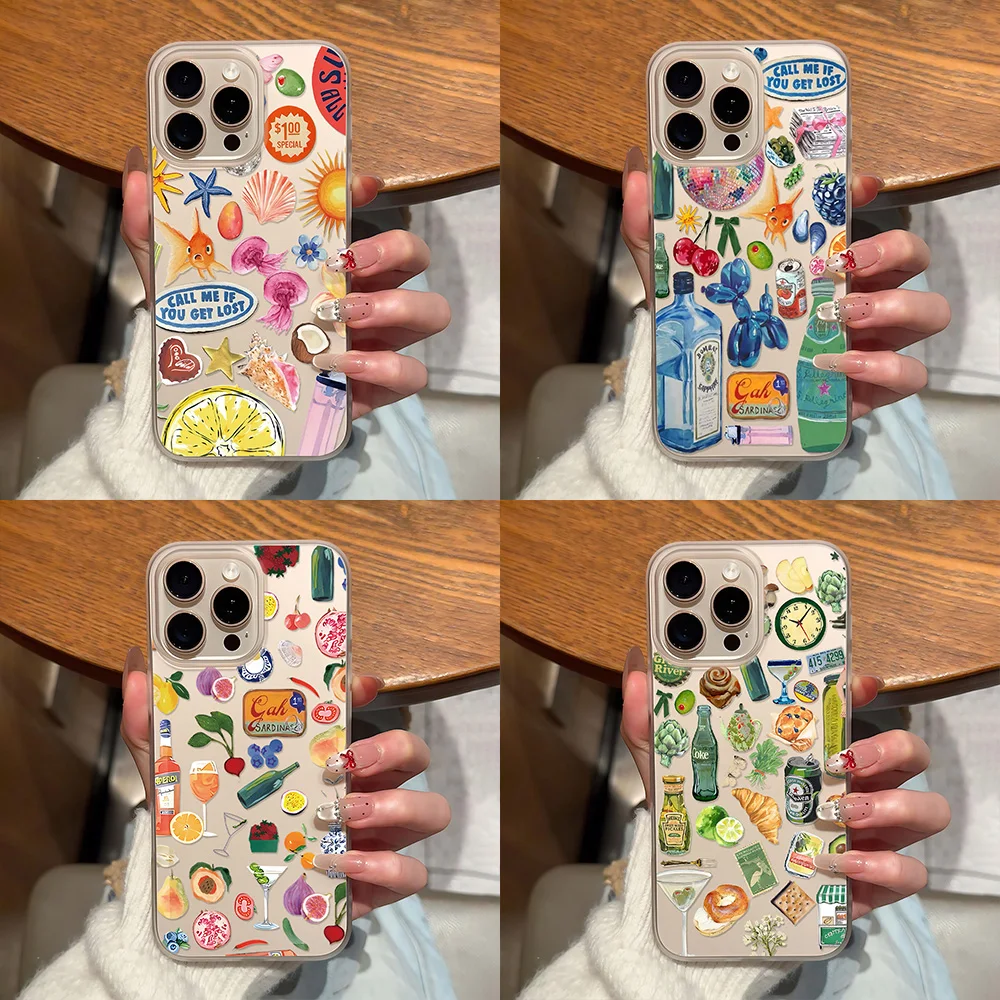 Paisaje costero vino limón mate transparente esmerilado a prueba de golpes funda de teléfono para iPhone 16 15 14 Plus 13 12 11 Pro X XR Max 7 8 Plus