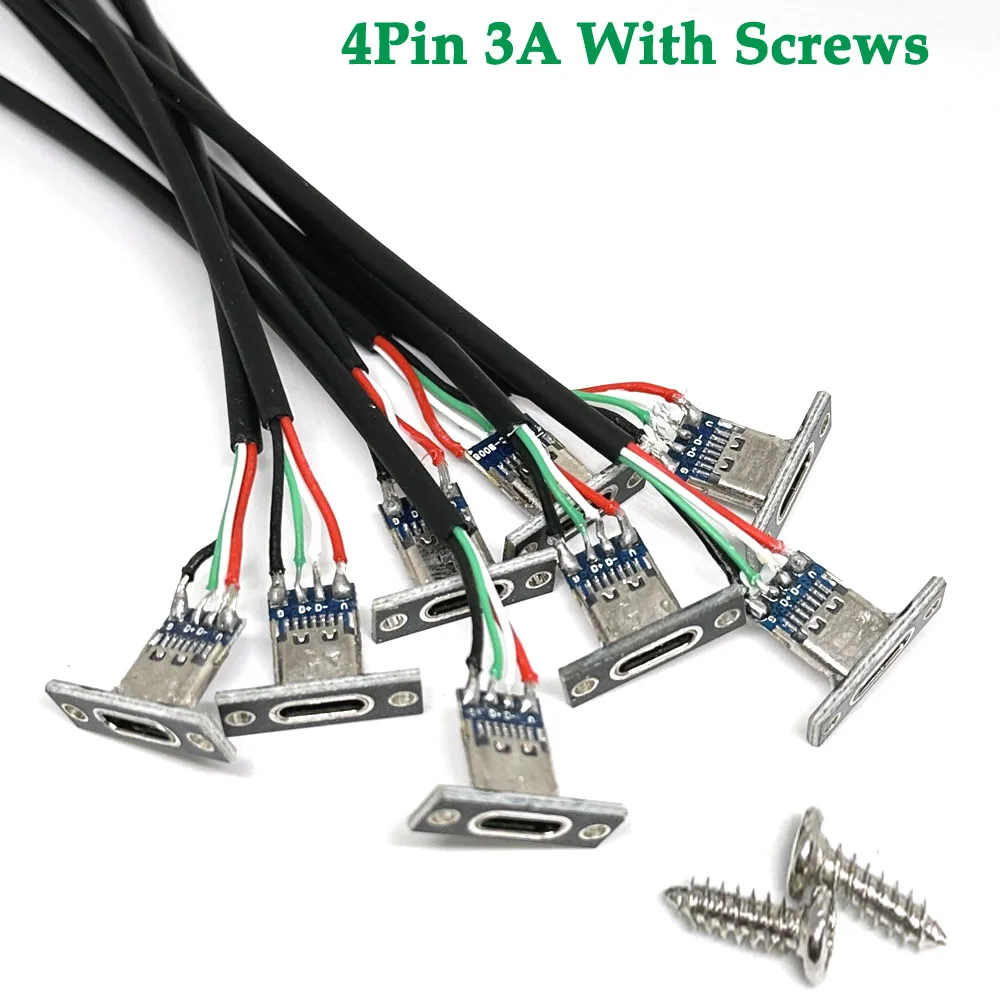 Conector USB 3,1 tipo C 4 P, cable de soldadura 3A hembra, conector DIY recto para puerto de carga de teléfono móvil, toma de carga con tornillos - imagen 2