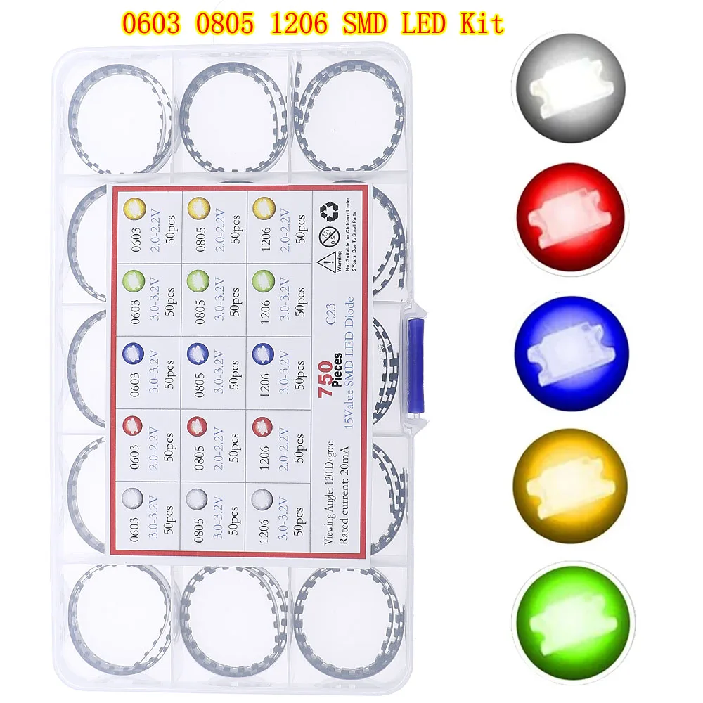 0402 0603 0805 1206 1210 5730 5050 SMD LED Kit mixto Cálido Blanco frío Rojo Verde Azul Amarillo Naranja UV Rosa Intermitente rápido - imagen 4