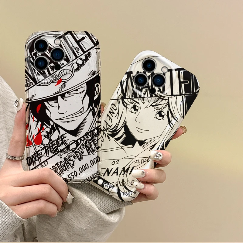 O-One Pieces Ace Nami Anime funda de teléfono para iPhone 16 Pro Max 15 14 13 12 11 8 7 Pro X XR XS Max cubierta transparente a prueba de polvo