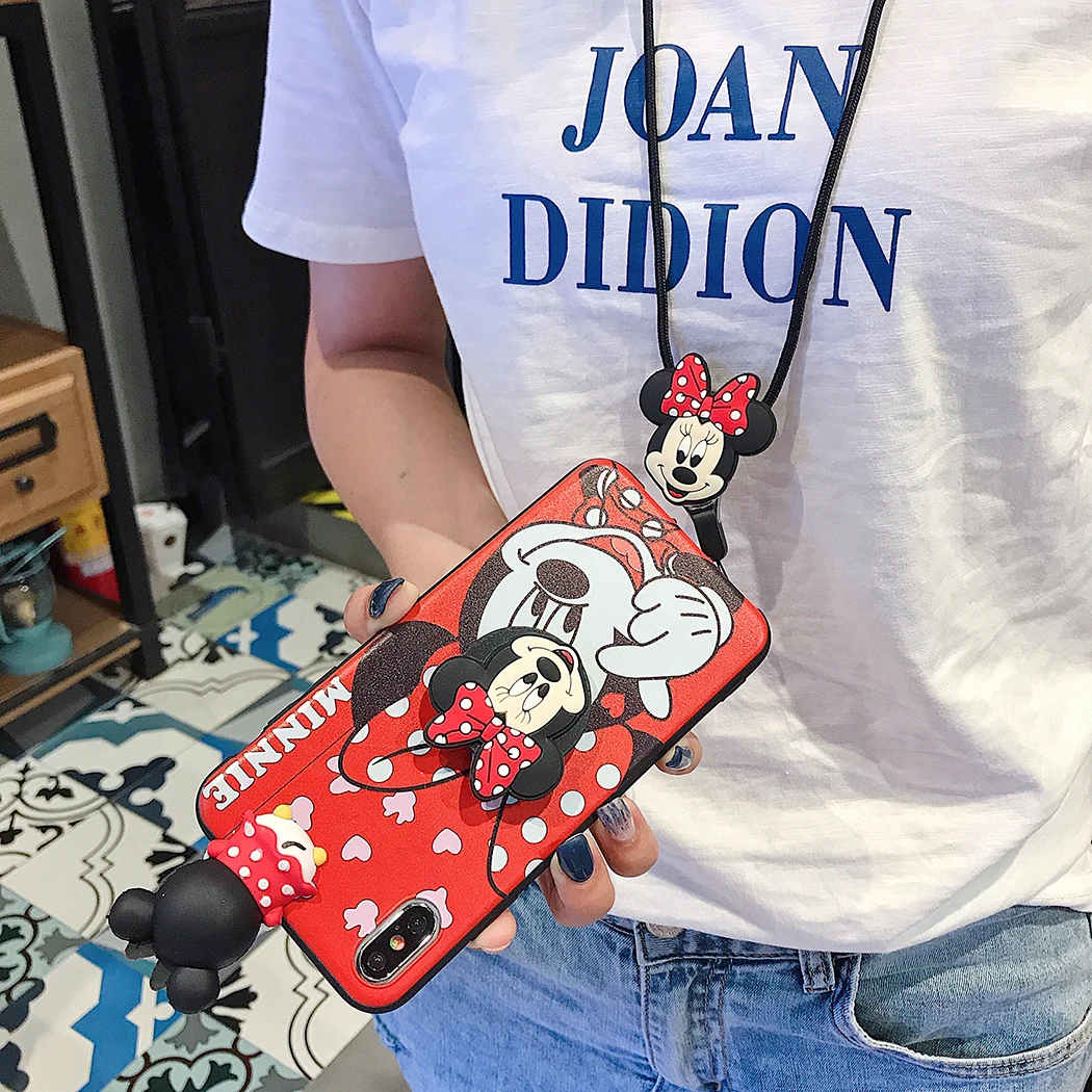 Funda Love Minnie con cuerda de soporte para Huawei P20 30 40 lite Pro Y9s Prime Mate 10 20 lite Y70 Y61 Y91 Honor X6A X7A X8A X5 X9B - imagen 4