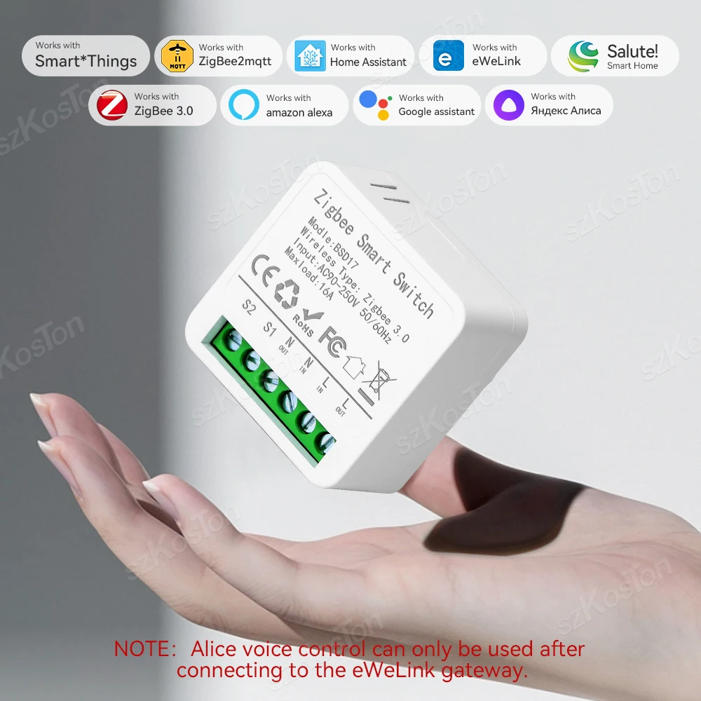 Mini interruptor inteligente ZigBee, eWeLink, relé de interruptor DIY para SmartThings, Alice, Alexa, asistente de Google Home, Zigbee2MQTT, 16A