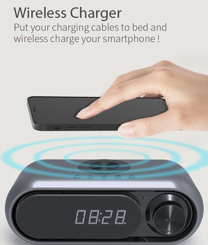 Altavoz Bluetooth pantalla LED despertador Smartphone cargador rápido inalámbrico ruido blanco dormir Radio FM tarjeta TF 1200mAh WD300 - imagen 5