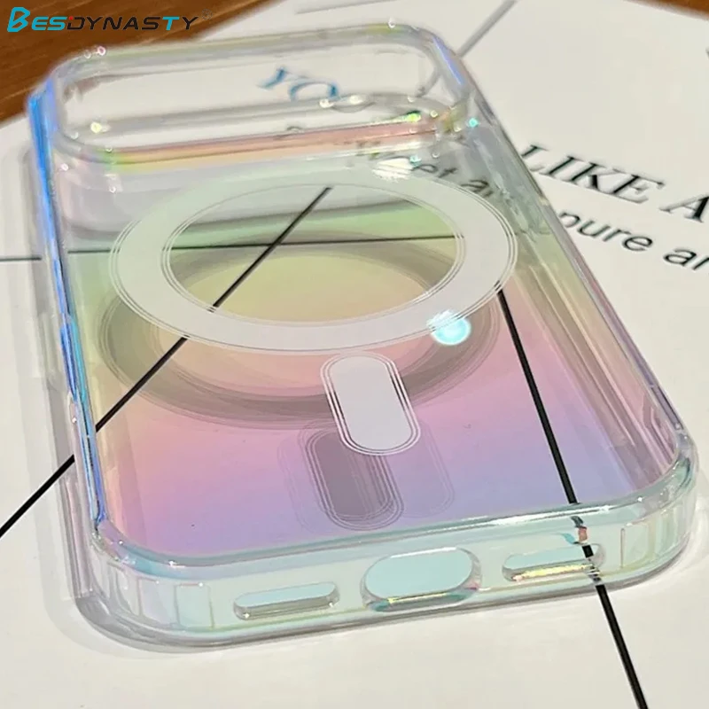 Funda transparente Laser Aurora para Magsafe para iPhone 17 17Pro Air 16 15 14 13 12 11 Pro Max 13 12 Mini X XS XR, funda dura de lujo - imagen 2
