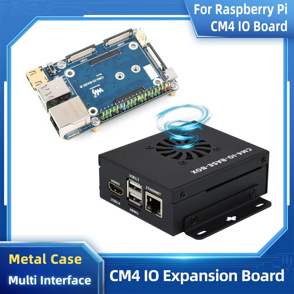 Placa Base Raspberry Pi CM4 IO con ventilador CSI DSI RTC, compatible con HDMI, USB RJ45, tarjeta SD Gigabit, puerto de ranura M.2, caja de Metal para CM4