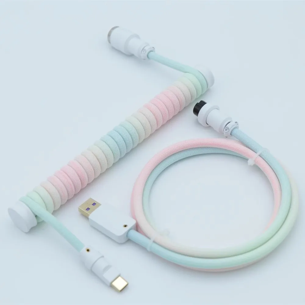Línea de teclado mecánico Cable de aviador en espiral USB-C Cable de datos hecho a mano para juegos Cable en espiral gradiente - imagen 5