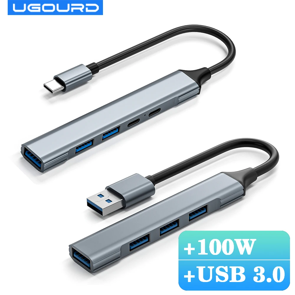 USB 3,0 HUB tipo C a 4 puertos USB HUB adaptador USB3.0 multidivisor de alta velocidad 5Gbps con PD 100W para Macbook Pro Air PC portátil - imagen 2