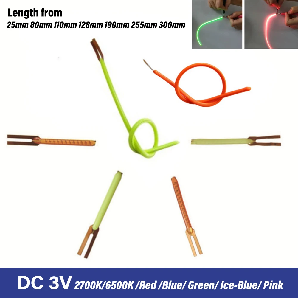 Filamento LED de corte libre Flexible DC3V 25mm 80mm 110mm 128mm 190mm 255mm 300mm bombilla Edison piezas de lámpara DIY decoración de diodo LED azul - imagen 2