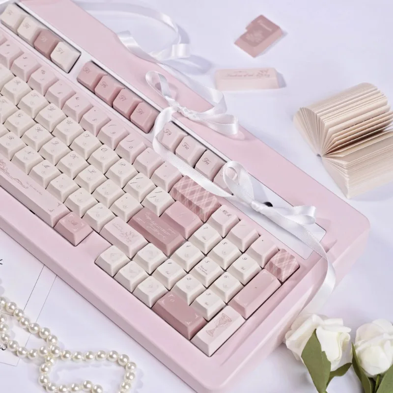 Teclas originales de color rosa y francés, accesorios de teclado mecánico personalizados con perfil de cereza, sublimación PBT, 140 teclas, regalo