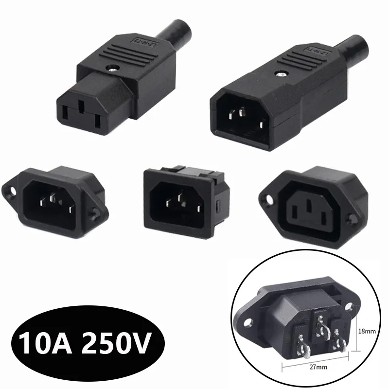 Conector de clavija de acoplamiento IEC320 10A 250V negro macho hembra conector C13 C14 enchufe recargable Konektor enchufe de CA de 3 pines - imagen 2