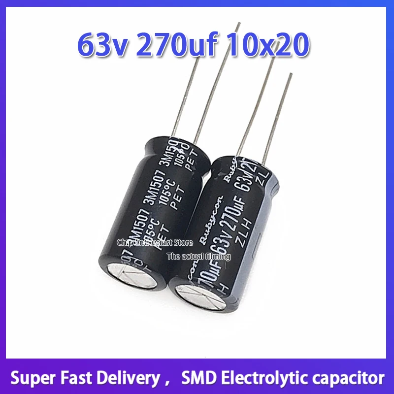 10 Uds Rubycon condensador electrolítico de aluminio importado 63v 270uf 10x20 ruby zlh alta frecuencia y larga vida útil 10*20 63V 270UF