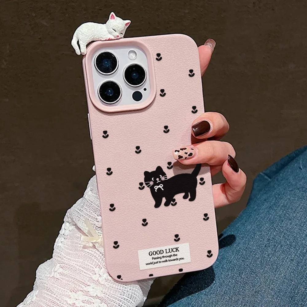Funda de teléfono con diseño de gato para iPhone 13, 11, 16, 15, 17 Pro Max, 14, Plus, 12, 17 Air, 17promax, 16promax, Funda de cuero suave a prueba de golpes - imagen 4