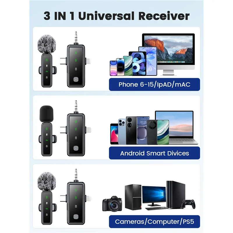 BTLIFE-Mini micrófono Lavalier inalámbrico con pantalla LED, micrófono de solapa 3 en 1 para cámara Iphone/Android - imagen 4