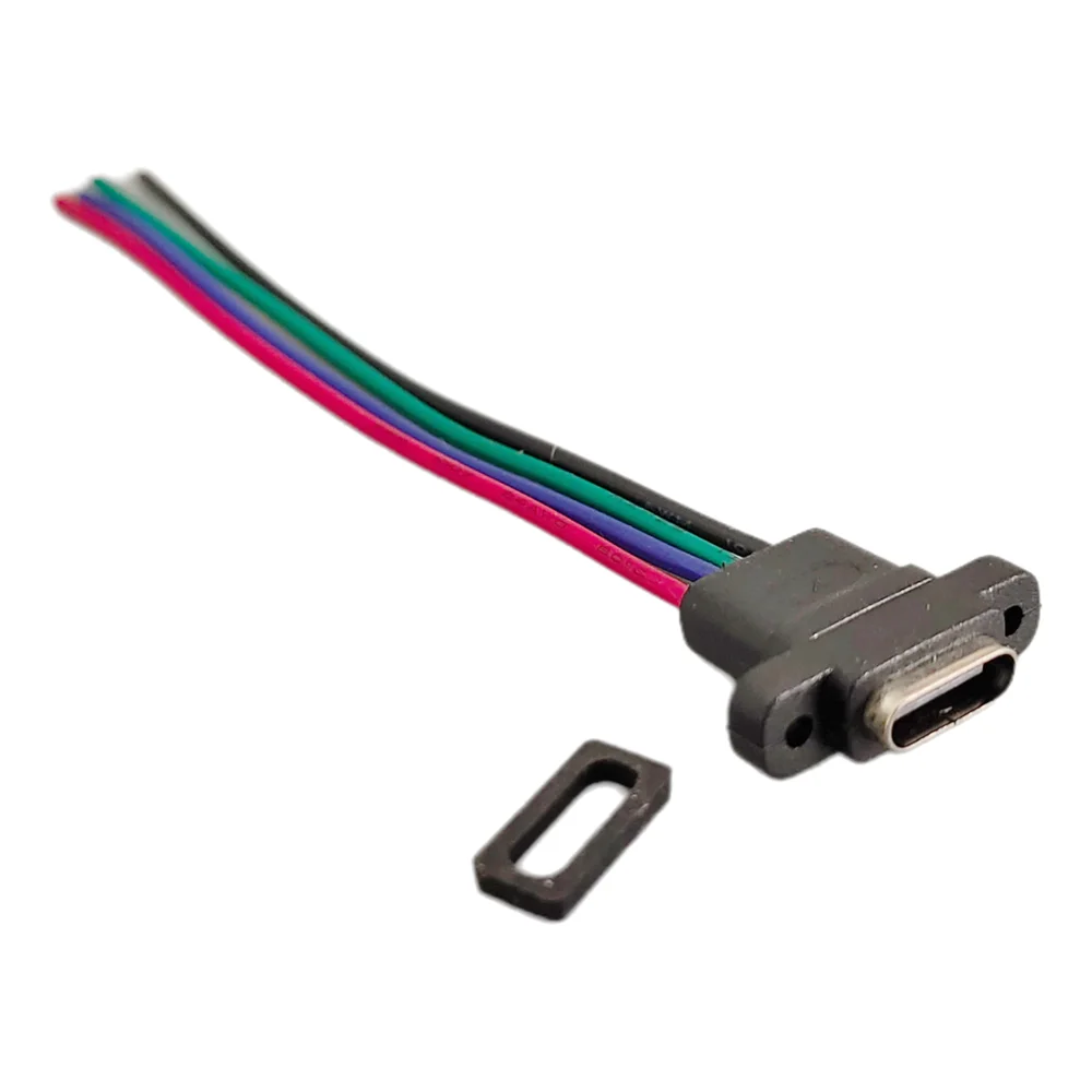 Toma de carga de alta corriente USB-C con anillo de goma, conector hembra impermeable tipo C de oreja recta de 4 pines, 2-10 Uds. - imagen 3