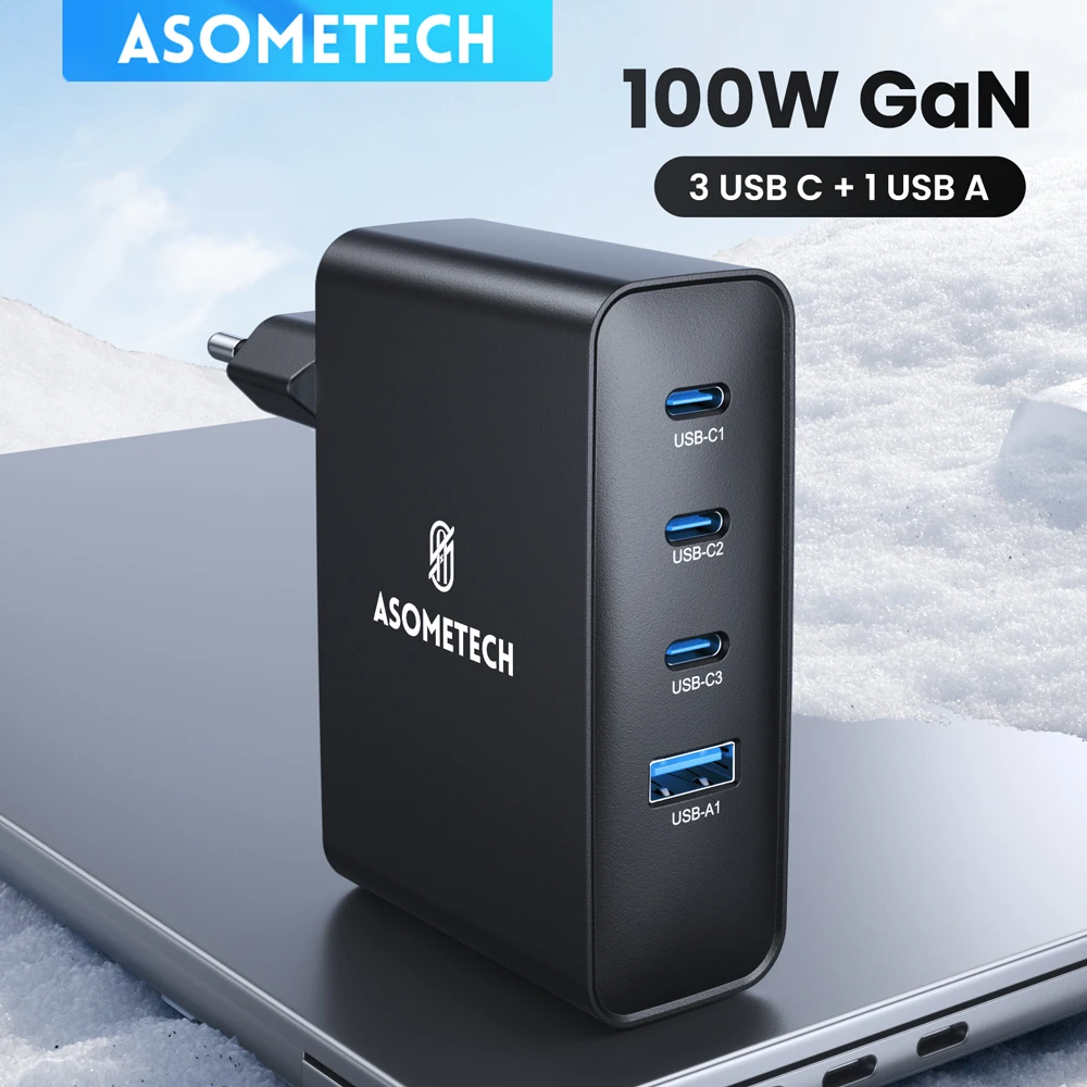 Cargador USB ASOMETECH de 100W, cargador GaN para Macbook, portátil, carga rápida para Samsung, Xiaomi, carga USB tipo C PD para iPhone 15 14