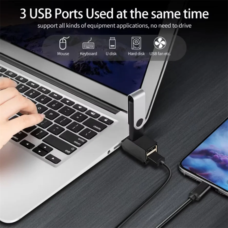 Extensor de adaptador HUB USB 3,0, Mini caja divisora, 3 puertos USB 2,0 de alta velocidad para PC, portátil, lector de tarjetas de disco U, convertidor USB de acoplamiento - imagen 4