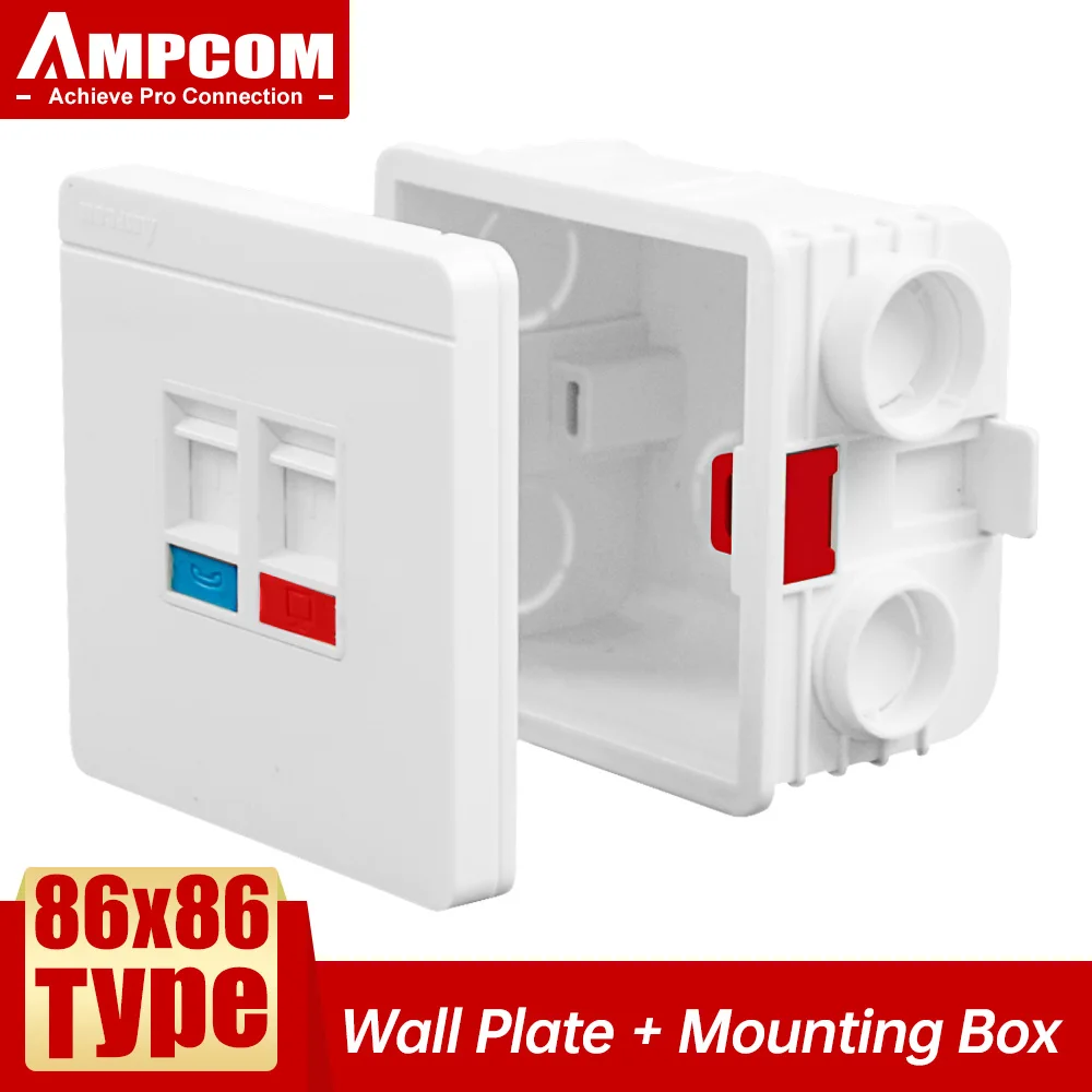 Placa de pared AMPCOM 86 con caja y panel montaje telefono red modulo