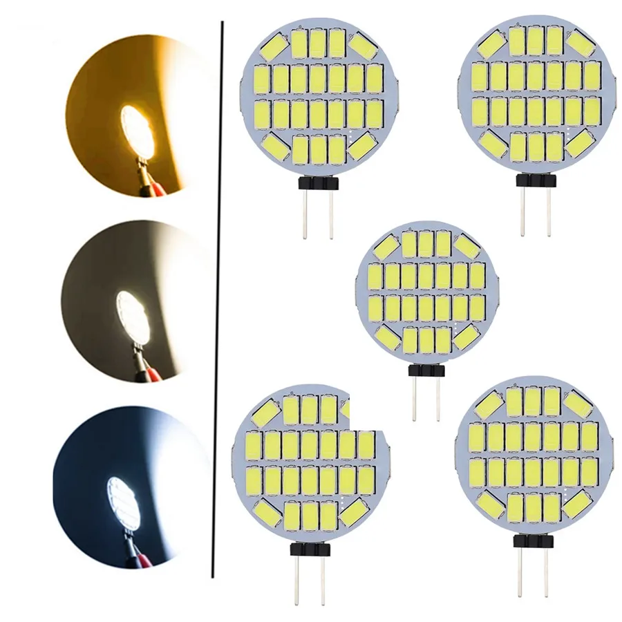 Chip LED de alto brillo, foco redondo de 12V y 24V, SMD5730, 24LED, sin parpadeo, bombilla LED G4, reemplazo de lámpara halógena