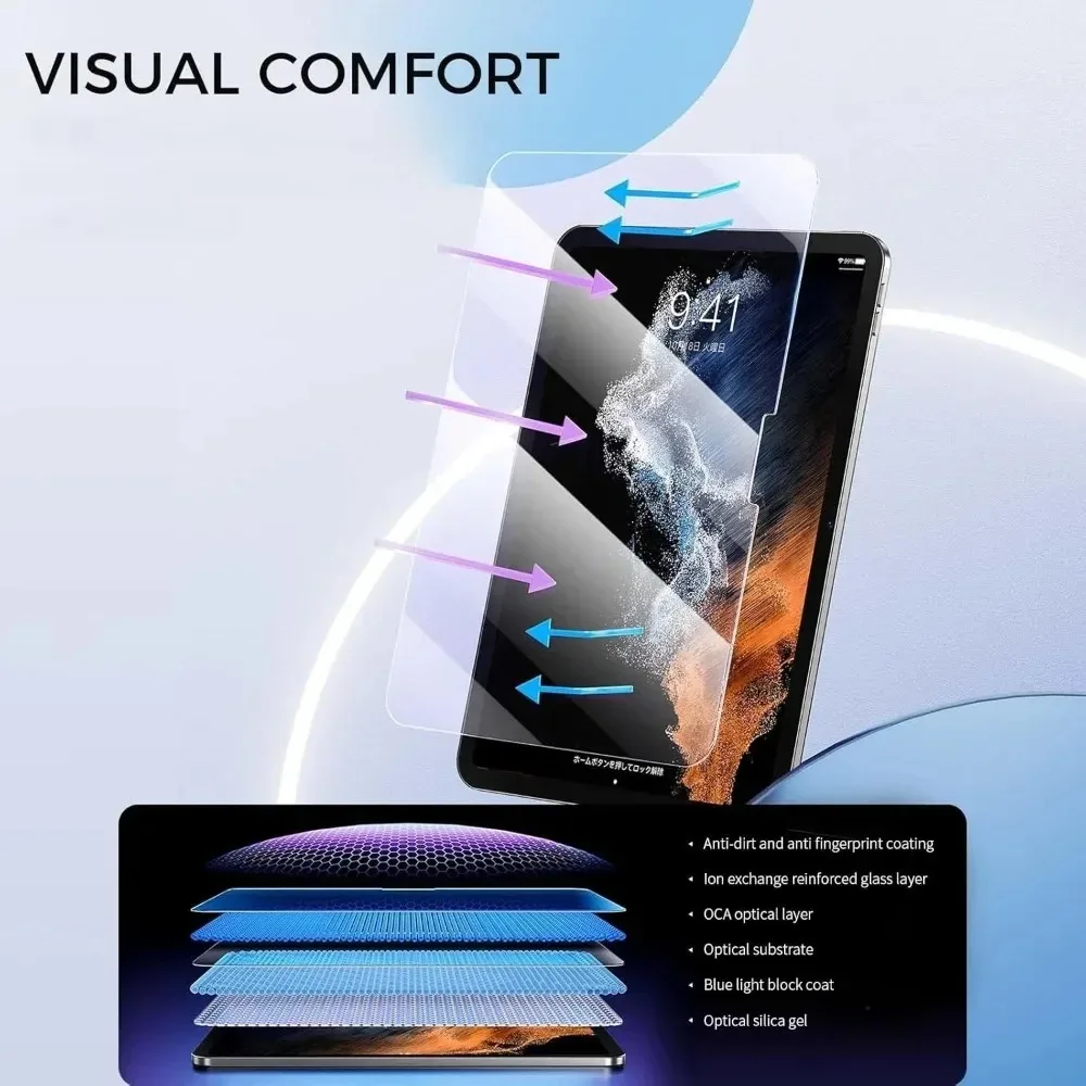 1/2 Uds para IPad 2025 A16 Air11/13 pulgadas Protector de pantalla de vidrio templado de fácil instalación película protectora antiluz azul para IPad 11 - imagen 3