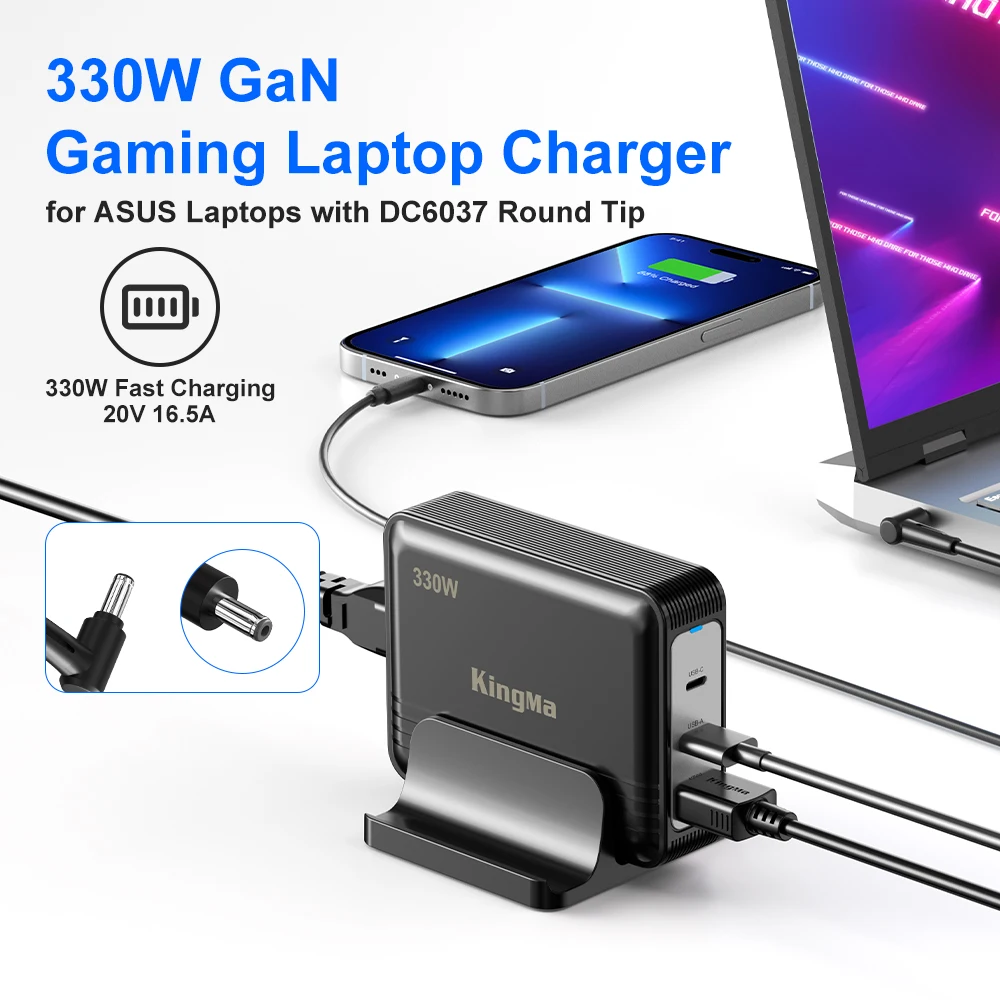 Adaptador GAN para cargador de ordenador portátil Asus, fuente de alimentación de 330W, 20V, 16.5A, 6,0x3,7mm, para ROG G614JZ, G634JY, G634JZ, G634JZR, G634JYR, G814JZ, G834JY - imagen 4