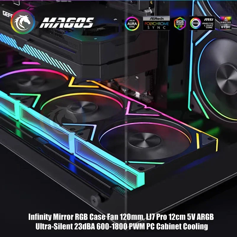 Infinity Mirror-ventilador de carcasa RGB de 120mm, LJ7 Pro, 12cm, 5V, ARGB, Ultra silencioso, 23dBA, 600-1800, PWM, refrigeración para armario de PC - imagen 5