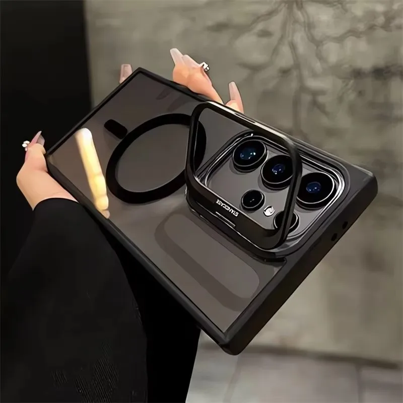 Funda magnética con soporte para lente de cámara Magsafe Samsung Galaxy S25 Ultra S24 Plus S23 FE S24 + S25 + S25Ultra Mac cubierta segura con soporte - imagen 4