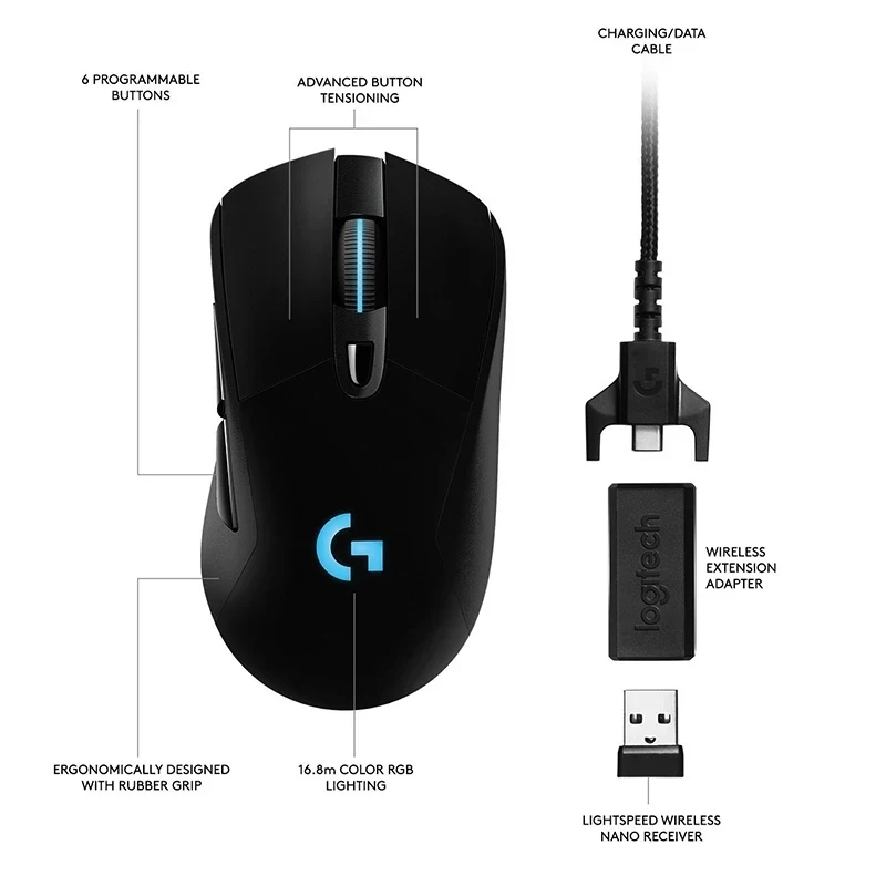 Logitech-ratón inalámbrico G703 HERO Sensor para videojuegos, dispositivo con 25600DPI, Lightspeed, POWERPLAY, Compatible con Windows, Mac OS, Chrome OS - imagen 5