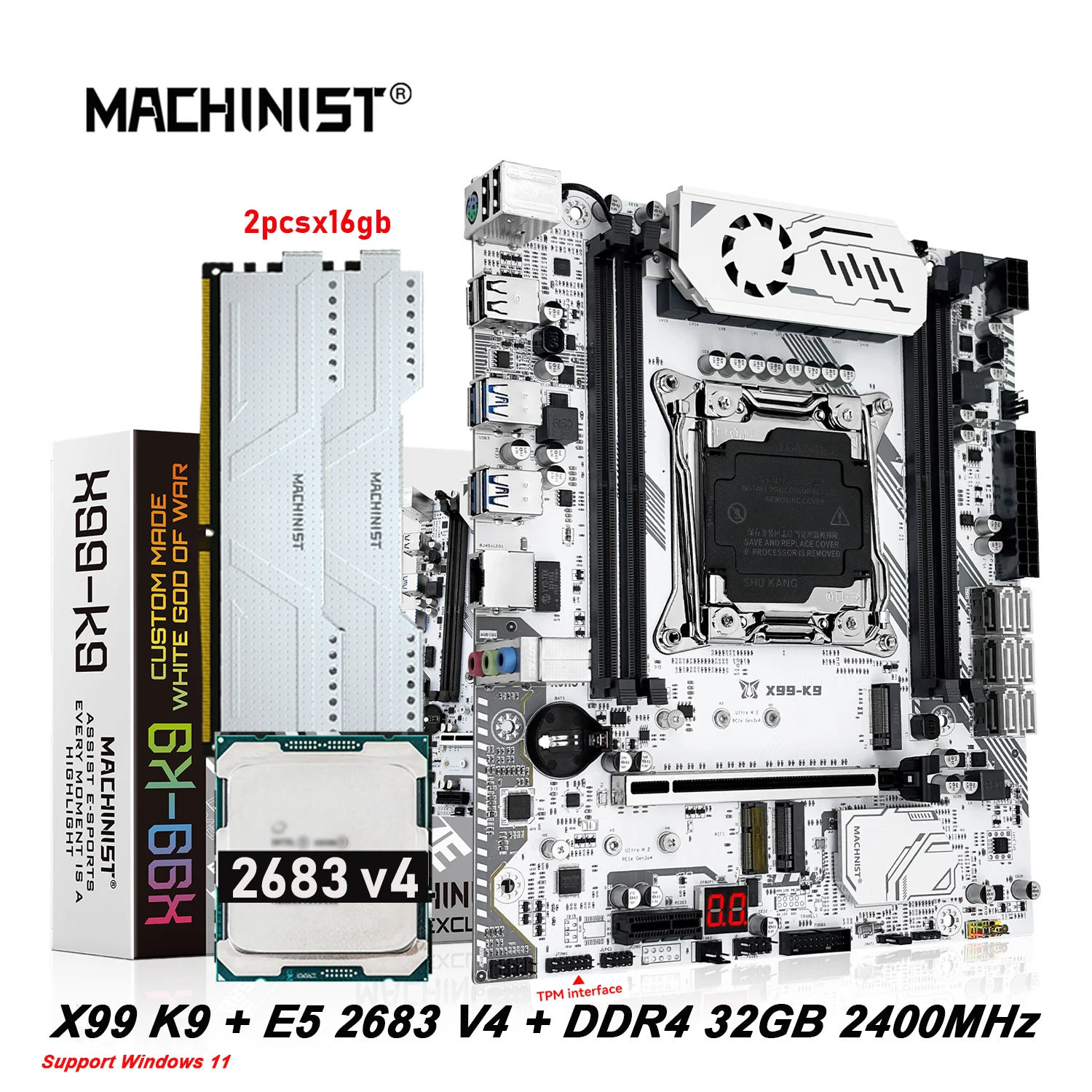 MACHINIST K9 TPM2.0-14PIN X99 Kit placa base LGA 2011-3 Xeon E5 2683 V4 CPU procesador Set DDR4 ECC 32G = 2*16G memoria NVME M.2