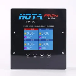 HOTA F6Ultra F6Ultra Cargador de equilibrio inteligente de 4 canales de modo dual con fuente de alimentación Batería de litio de alta potencia de 1000 W HOTA F6 +