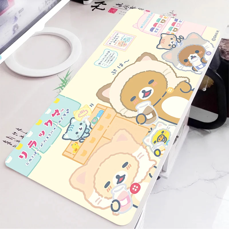 Alfombrilla grande para ratón Korilakkuma Rilakkuma, alfombrilla de escritorio de dibujos animados de Anime, accesorios de oficina Kawaii, alfombrilla para teclado extendida, alfombra antideslizante - imagen 2