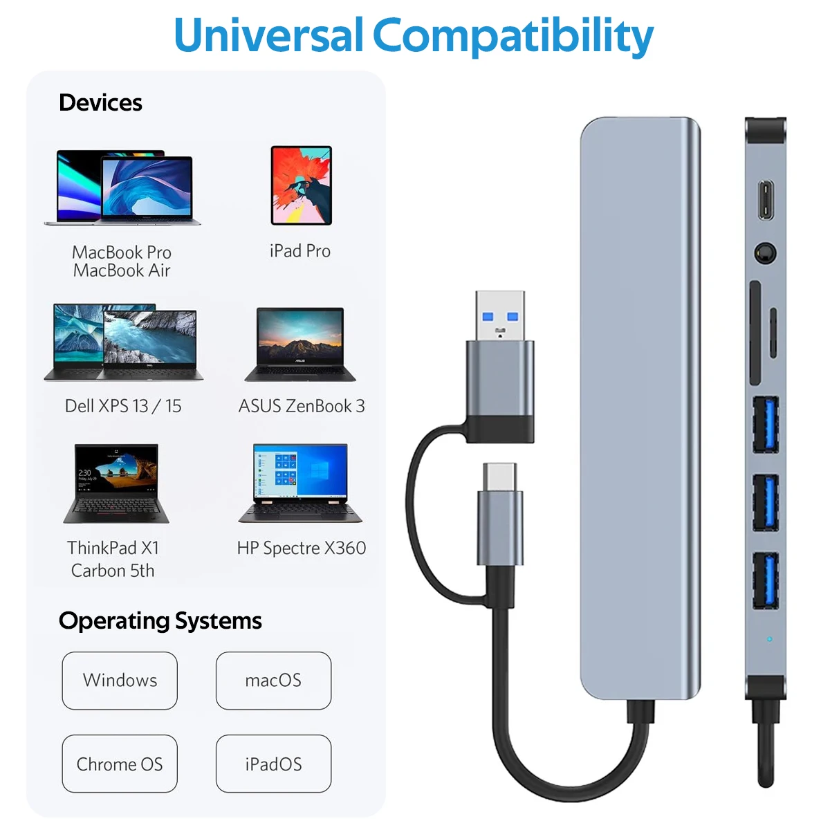 Fvi-concentrador USB tipo C 3,0, 8 en 2 puertos, acoplamiento USB 3,0/2,0, Multi Adaptador SD, lector de tarjetas TF, extensor de Audio - imagen 3