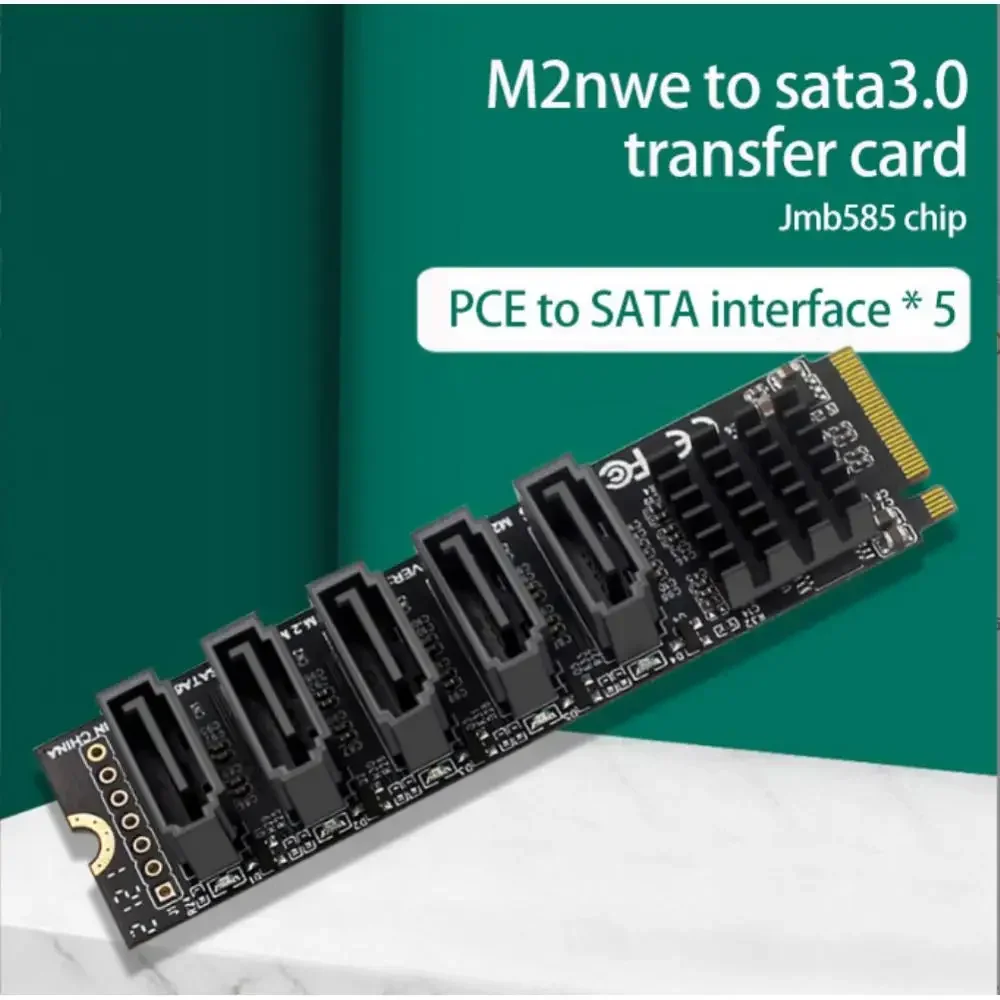 Tarjeta de expansión de chip JMB585 para M.2 MKey PCIe NVMe SSD a 5 puertos SATA III 6 Gb/s - Accesorios de tarjeta adaptadora - imagen 2