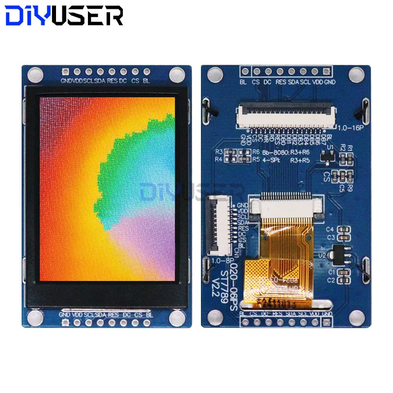 DIYUSER Módulo de pantalla LCD TFT a todo color de 2,0 pulgadas 240x320 con controlador ST7789, interfaz SPI/paralela para arduino