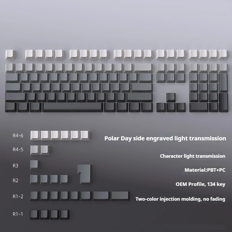 Tema degradado de día Polar, tapa de tecla con impresión lateral, 134 teclas, perfil OEM, retroiluminación PBT translúcida para todos los teclados mecánicos tipo MX - imagen 2
