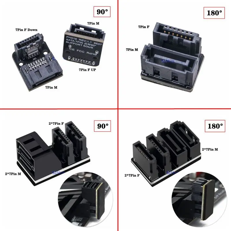 Placa base de ordenador de escritorio, interfaz SATA, inversa de tarjeta adaptadora 7 pines, junta de giro Horizontal y Vertical de 90/180 grados