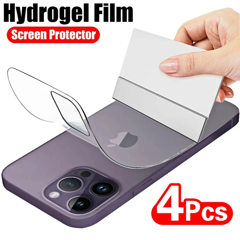 4 Uds película de hidrogel para iPhone 11 12 13 14 15 16 Pro Max Protector de pantalla para iPhone 11 12 13 15 14 16 Plus película trasera no de vidrio