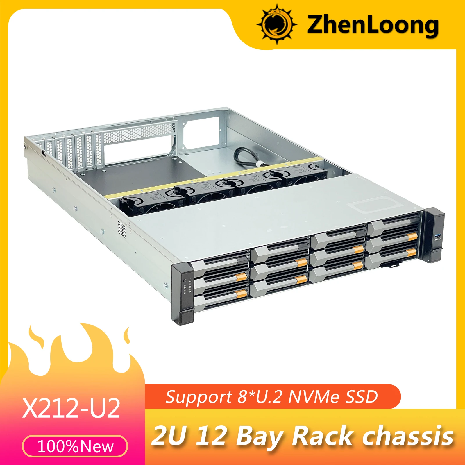 ZhenLoong X212-U2 2u 12 Bay 8 * U.2 NVMe SSD disco duro servidor de almacenamiento de intercambio en caliente chasis con plano posterior SAS SATA 12Gb
