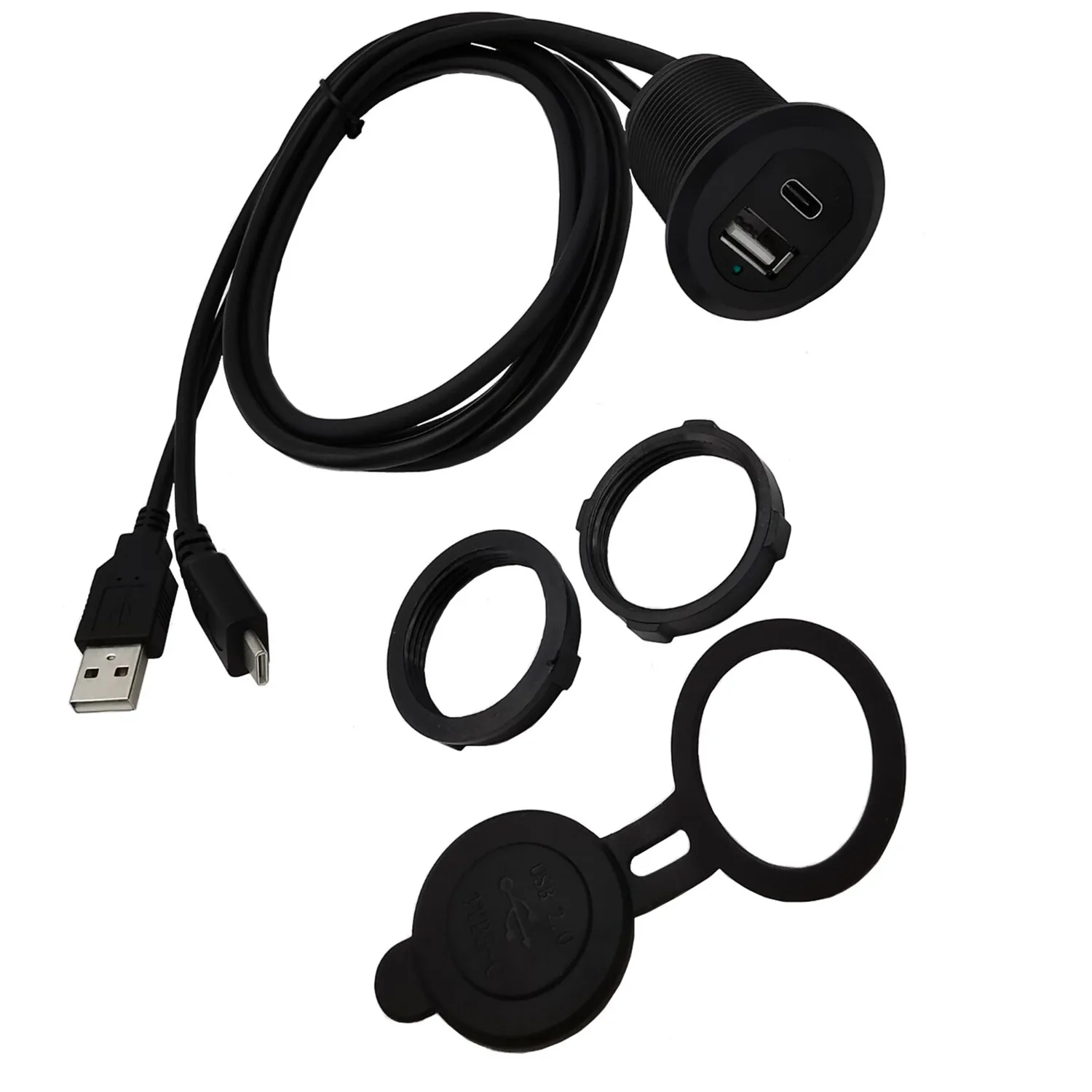 Cable de extensión impermeable tipo c USB 2,0 macho a hembra AUX para coche, camión, panel de tablero de motocicleta marina, 1m/2m - imagen 2
