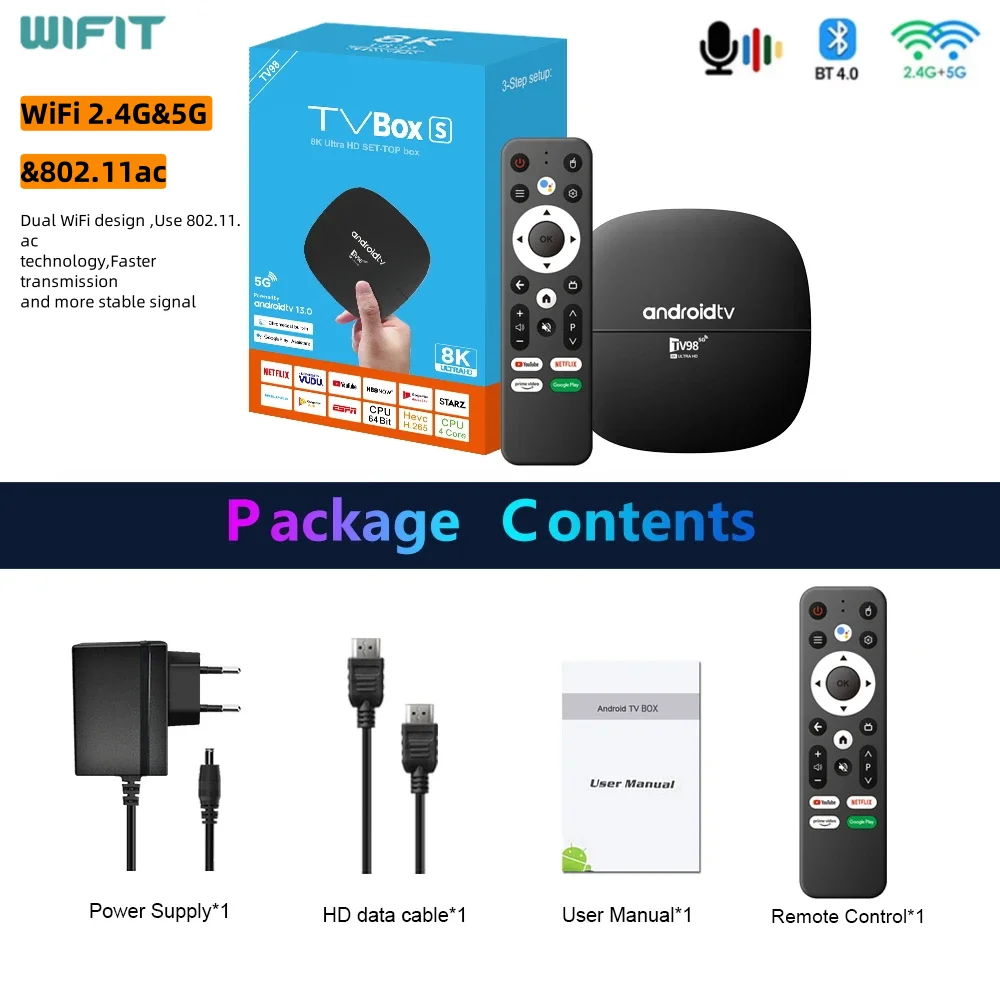 TV98 ATV Smart TV con Android 13 ATV todo en uno H313 compatible con 2,4G/5GWifi Bluetooth 4,0 HD 2K 4K 1080P TV Box 1GB + 8GB