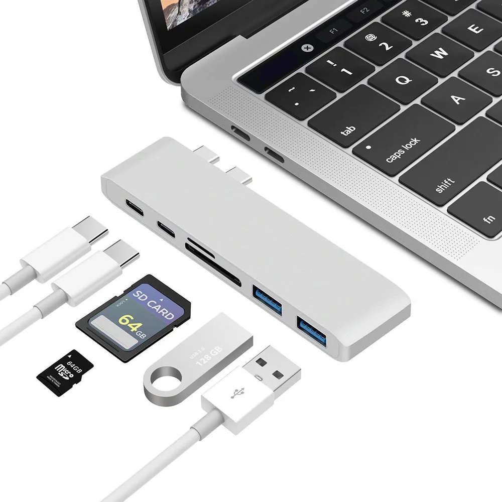 Adaptador de estación de acoplamiento USB C Hub 6 en 1 para Macbook Pro air 2016 2017 2018 2019 2020 2022 13 pulgadas 15 pulgadas