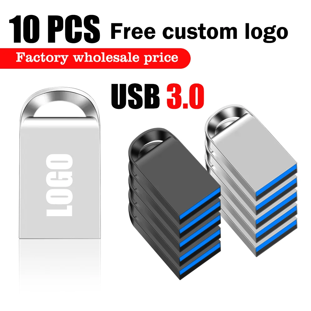 10 Uds Mini unidad flash USB3.0 de metal 8GB 16GB 32GB 64GB 128G Personaliza Pen Drive pulgar memoria USB U disco regalo logotipo personalizado