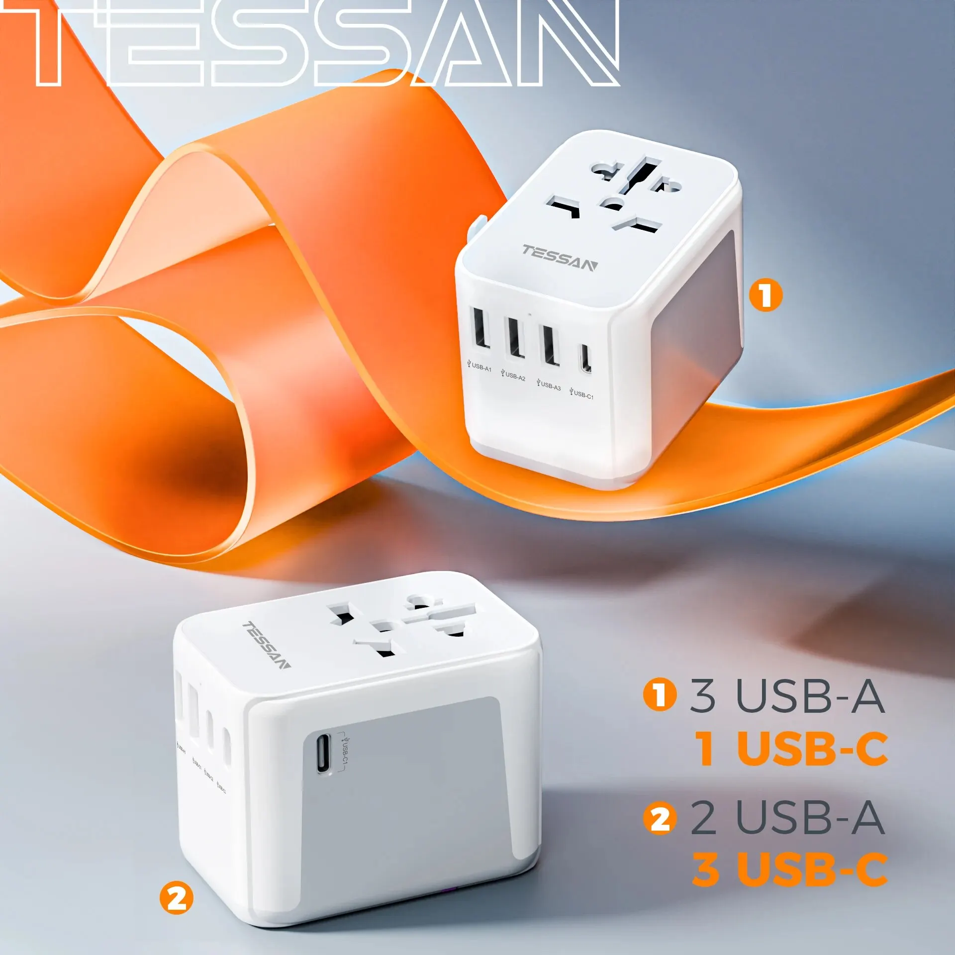 Adaptador de viaje universal TESSAN en todo el mundo con USB y tipo C, cargador de pared todo en uno con enchufe internacional para viajes de EE. UU., UE, Reino Unido y AUS - imagen 2