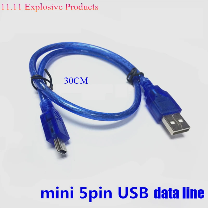 Cable de datos MiniUSB, puerto en forma de T de 5 pines, disco duro móvil, recto, azul, 30CM, cámara, navegación para coche, conector de Cable de carga MP3 - imagen 2
