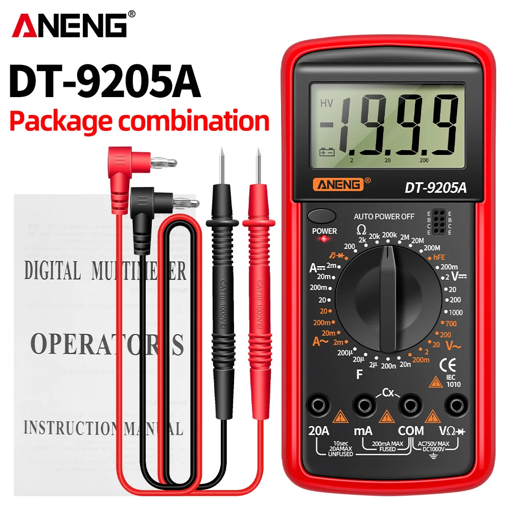 ANENG DT9205A-1 multímetro Digital Profesional valores eficaces verdaderos probador de transistores de voltaje CA/CC eléctrico NCV herramientas Multimetro de rango automático - imagen 2