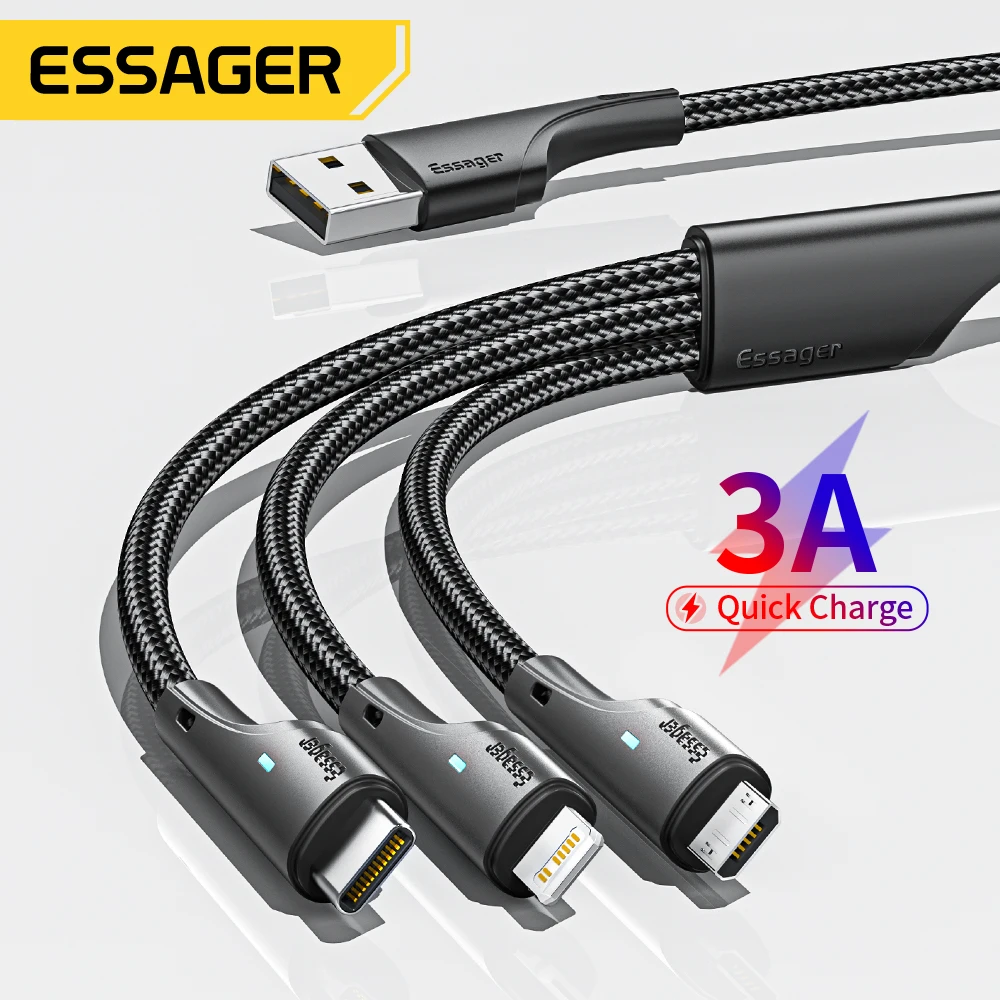 Essager-Cable de carga rápida 3 en 1 para iPhone 14, 13 Pro Max, Huawei, Samsung, Cable Micro USB tipo C, Cable cargador de teléfono móvil