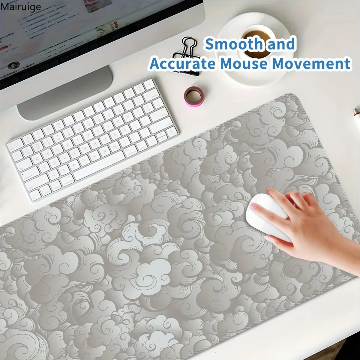 Alfombrilla de ratón grande de nube blanca, accesorios para juegos, alfombrilla de escritorio, borde de bloqueo antideslizante lavable, adecuada para deportes electrónicos, oficina y uso doméstico - imagen 5