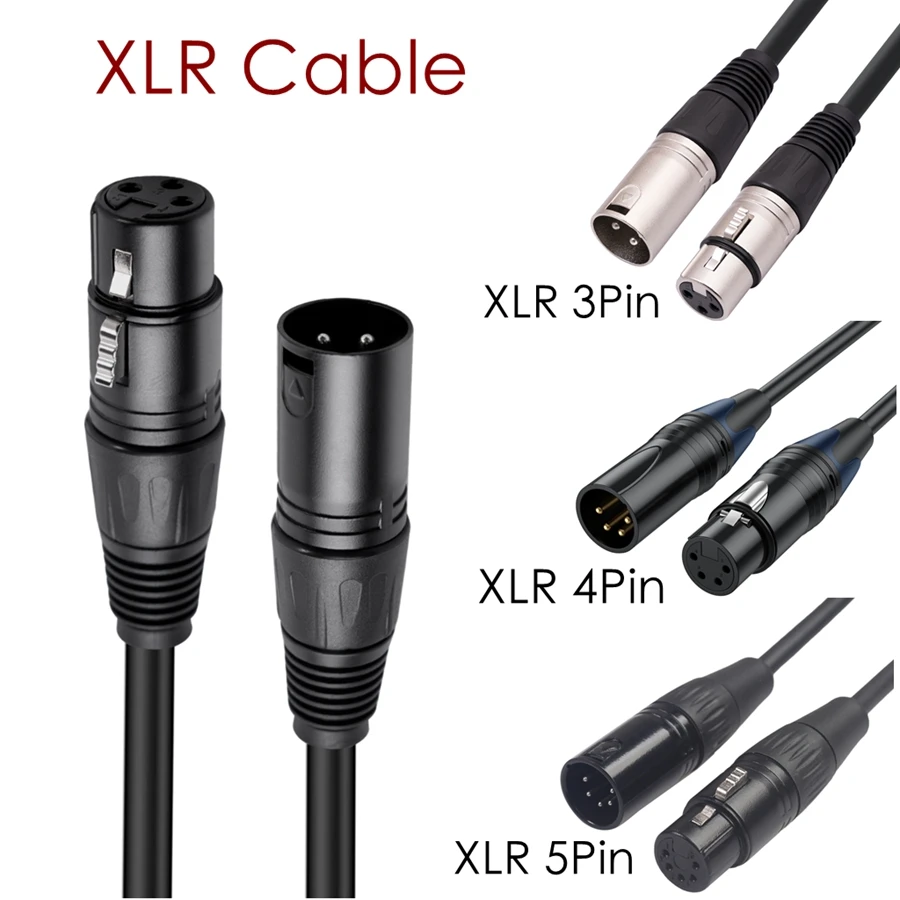 Cable de suministro XLR de 3 pines, 4 pines, 5 pines, macho a hembra, cable extensible para monitoreo de cámara DSLR, Cables de consola mezcladora de Audio DMX, altavoz