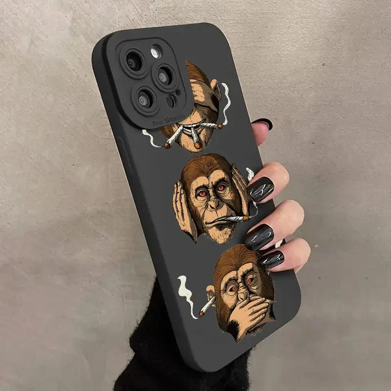 Funda de teléfono con patrón de tres monos de Hericium para iPhone 16 15 14 7 8 Plus XS X XR 14 13 11Pro Max 13 12 Mini SE2 cubierta a prueba de golpes - imagen 4