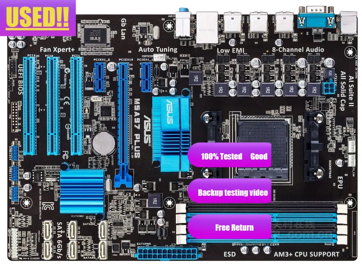 Asus M5A97 PLUS Placa base de escritorio 970 Socket AM3 DDR3 SATA3 USB2.0 - imagen 2